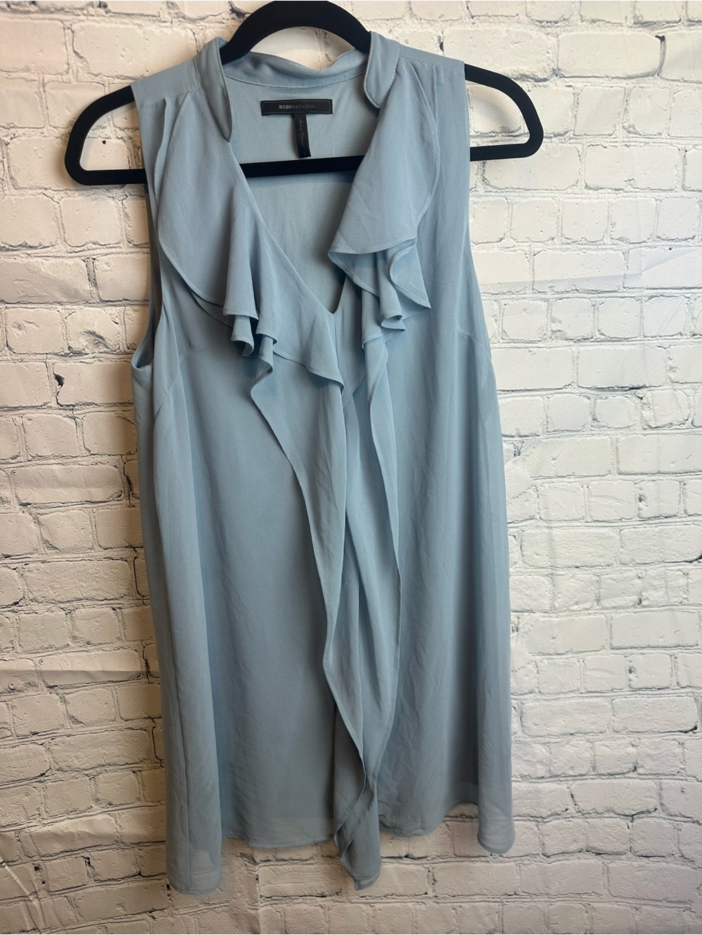 BCBGMaxAzria Light Blue Ruffle Front Midi Dress